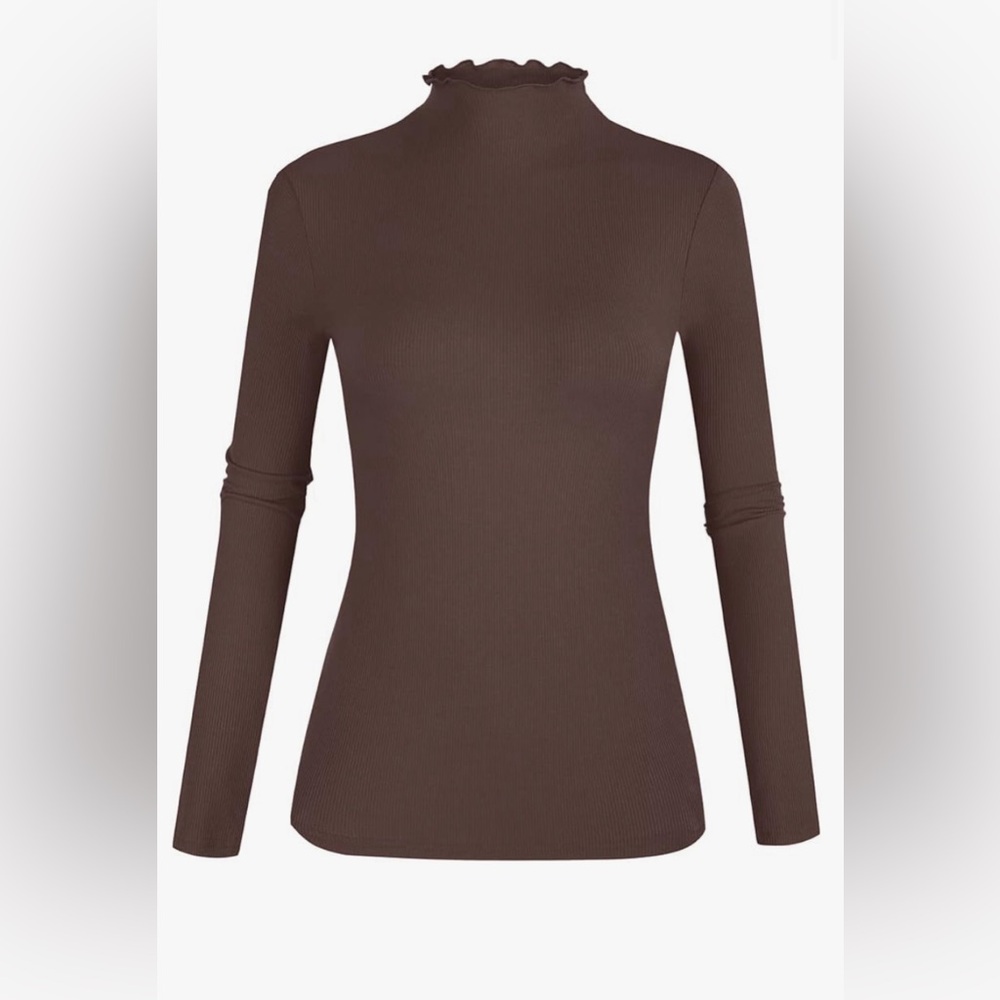 Small deep brown ribbed slim fitting shirt